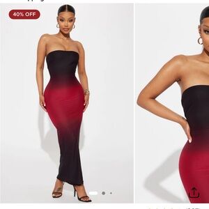 Fashion Nova Strapless Ombre Maxi Dress - Black & Red